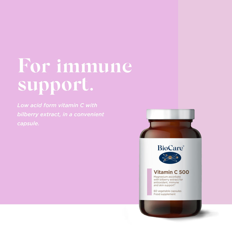 BioCare Vitamin C 500 | Magnesium Ascorbate with Bilberry Extract for Antioxidant, Immune & Skin Support - 60 Capsules - BeesActive Australia