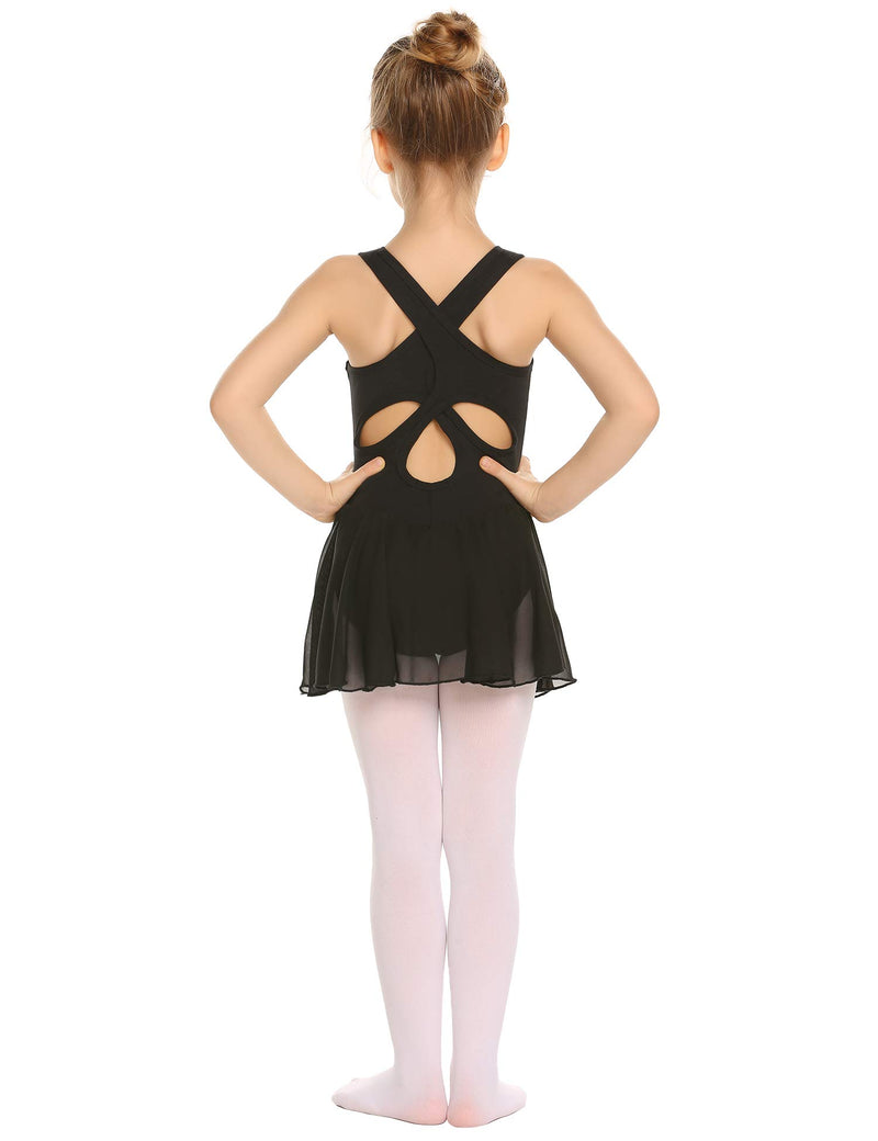 [AUSTRALIA] - Arshiner Kid Girls Hollow Back Ballet Leotard with Skirt Sleeveless Dance Dresses Black 6-7 Years 