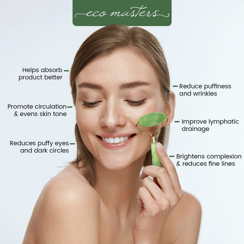 100% Real Jade Roller and Gua Sha Set - With Vitamin C Serum - Face Massager & Neck Massager � Anti-Ageing SkinCare Set for Eyes, Neck, Face Care � Jade Roller and Gua Sha Gift Set -For All Skin Types - BeesActive Australia