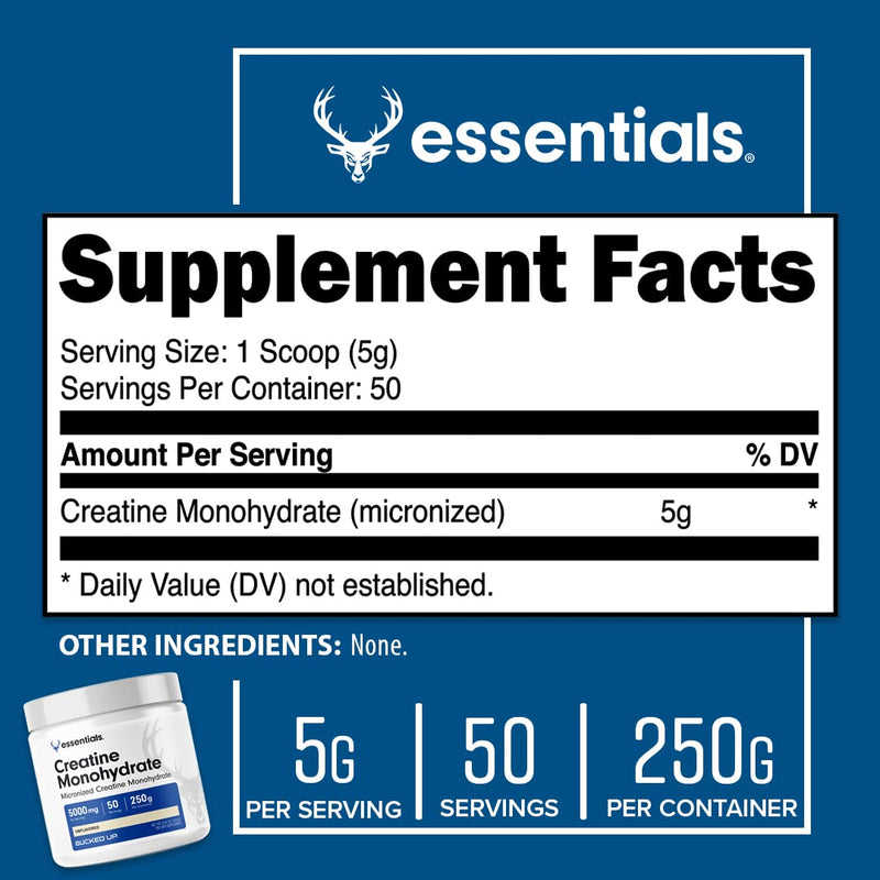 Bucked Up Creatine Monohydrate 250 Grams Micronized Powder, Essentials (50 Servings) - BeesActive Australia