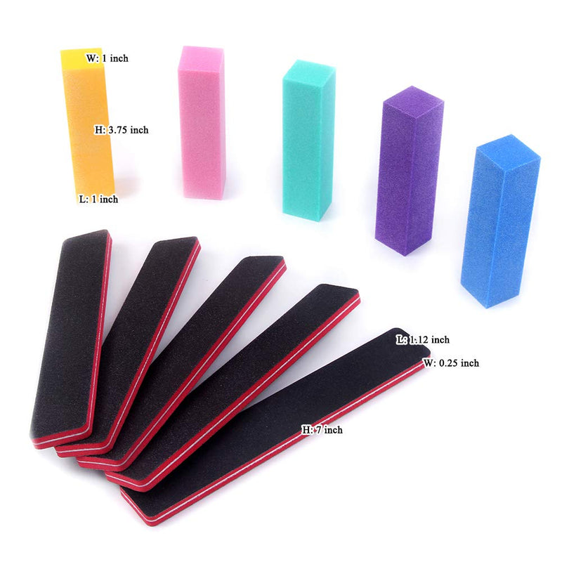 Nail Files and Buffer Professional Manicure Tools Kit, 5pcs Nail Buffer Block and 5pcs 100/180 Grit Double-sided Nail Files Use for Home or Salon Nail Art - BeesActive Australia