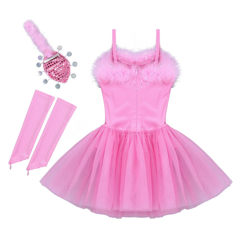 [AUSTRALIA] - MSemis Girls Sequined Beads Swan Ballet Fairy Ballerina Dance Costume with Gloves Hair Clip Pink 7-8 