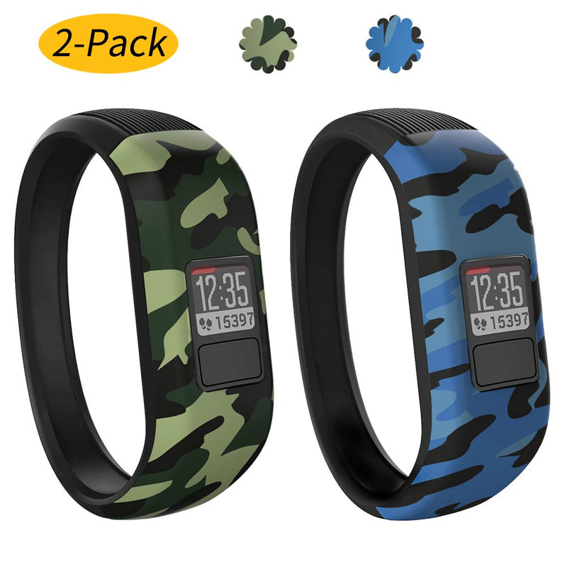 Vozehui Silicone Bands Compatible with Garmin Vivofit 3/Vivofit JR/Vivofit JR 2 , Soft Silicone Replacement Sport Wristbands for Kids Boys Girls,Small Large Blue Camo+Green Camo Small - BeesActive Australia