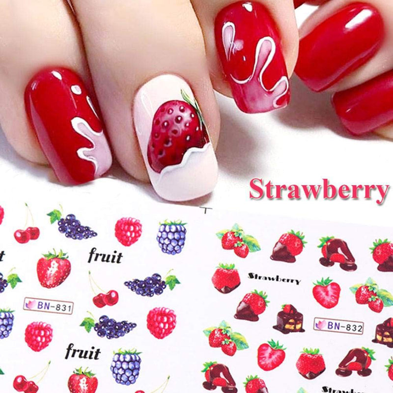 Nail Art Stickers Decals Nail Accessories Decorations Nail Supplies Nail Stickers for Women Girls Water Transfer Decals Summer Fruits 12 Sheets/Set - BeesActive Australia