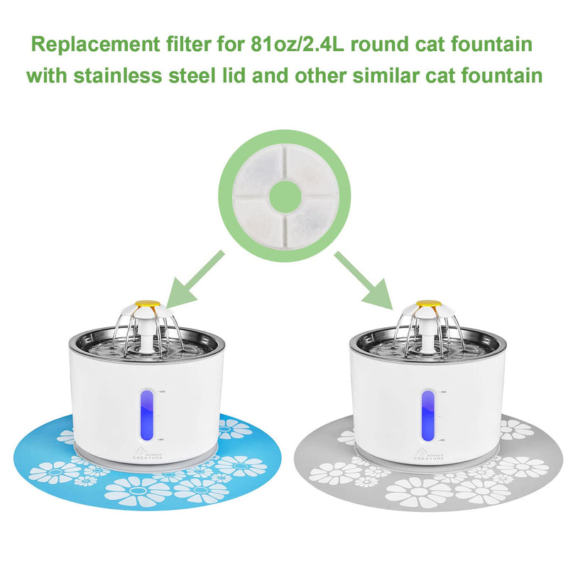 Wonder Creature Cat Water Fountain Replacement Filter, 8+4 Filters Pack, Compatible with 81oz/2.4L Cat Fountain and Other Similar Round Cat Fountain with Stainless Steel Lid - BeesActive Australia