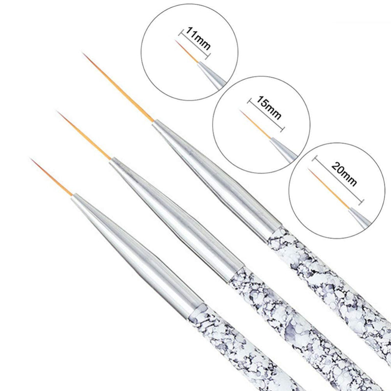 Lurrose 3PCS Nail Art Painting Brush Set,Marble Pattern Handle Fine Detail Paint Brush Set UV Gel Nail Liner Tool Nail Art Pens for Beauty Salon, 11/15/20mm - BeesActive Australia