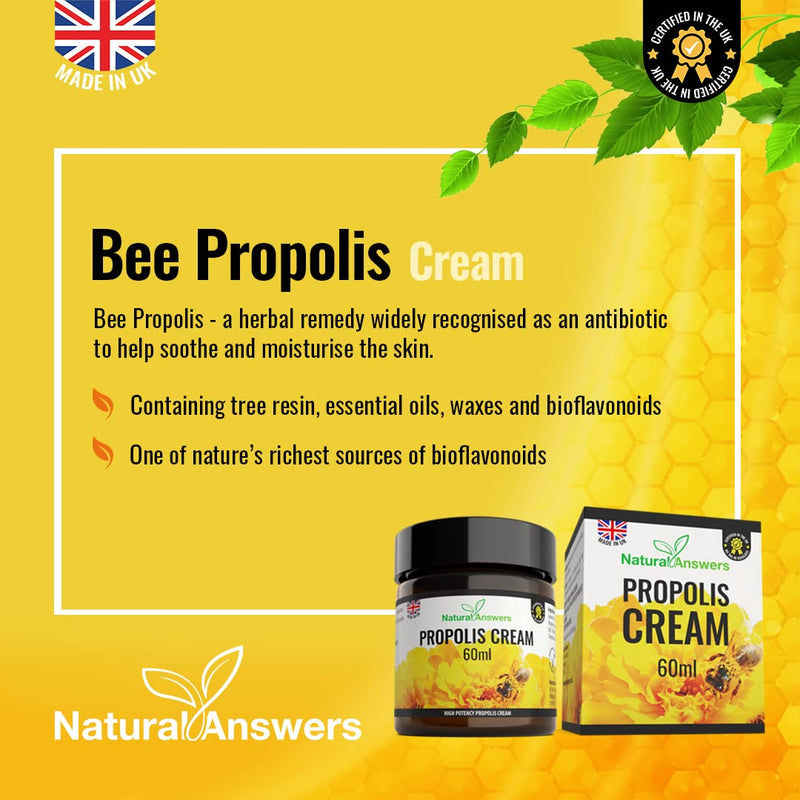 Bee Propolis Cream 60ml - Moisturising Natural Propolis Balm Ointment Remedy for Dry Skin, Cold Sores and Spots - UK Manufactured - BeesActive Australia