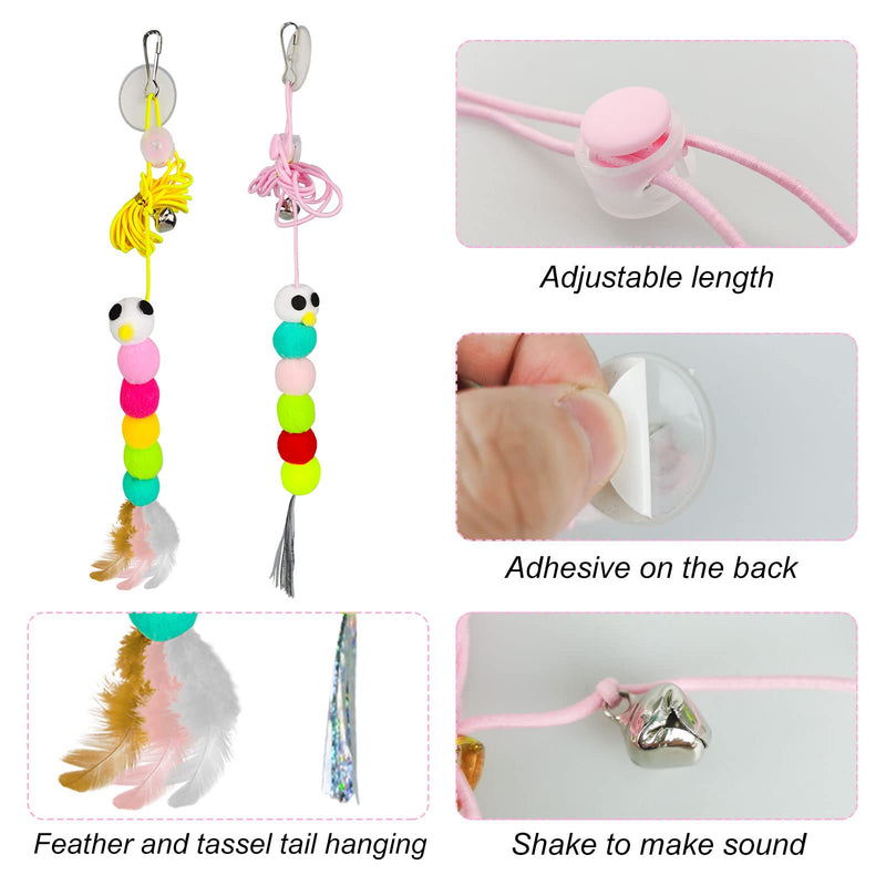 WishLotus Interactive Cat Toys, 2 PCS Retractable Hanging Door Self-Playing Cat Feather Toy, Soft and Cute Caterpillar Shaped Cat Toy with String, Sticky Hook and Bell for Cat Playing and Killing Time A - BeesActive Australia