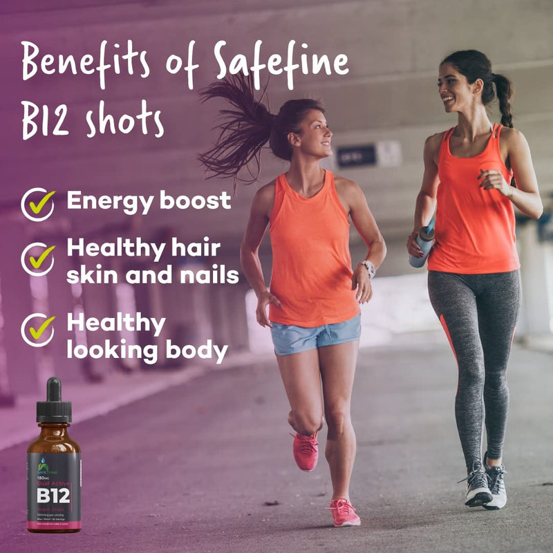 SafeFine Vitamin B12 Vegan Friendly Liquid Drops - 3000mcg - 60 ml Dropper Bottle - Supplement for Energy, Mood & Nerve Function - Sublingual and Dual Action for Fast Absorption - Gluten Free - BeesActive Australia