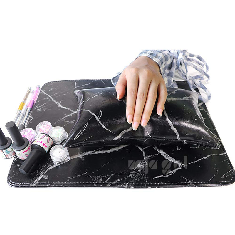 RONRONS Professional Marble Pattern PU Nail Art Hand Pillow Nail Table Mat Manicure Set Soft Hands Arm Rest Comfortable Nail Art Desk Cushion Bolster for Salon Use, Black - BeesActive Australia