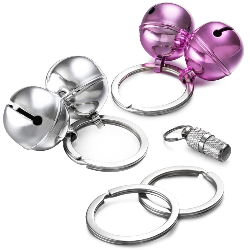 Dog and Cat Collar Bells Pink and Silver 4-Piece Combo Pet Tracker Round Handmade Copper with 4 Keyring Pendant Bells Loud Anti-Lost Training Bells - BeesActive Australia