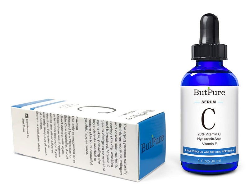 ButPure Vitamin C Serum For Face With Hyaluronic Acid and Vitamin E – Natural Moisturizing Facial Skin brightening Serum – Reduce Dark Circle, Fine Line and Sun Damage – Vegan Friendly - 1 oz - BeesActive Australia