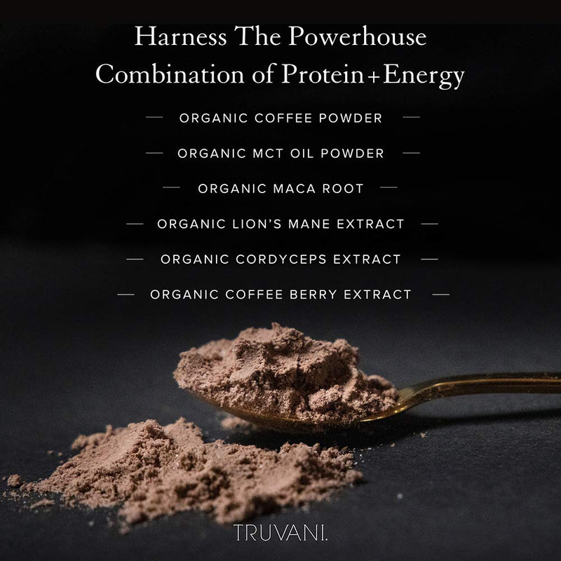Truvani Protein + Energy Drink Mix with Caffeine & Adaptogens | USDA Certified Organic, Vegan, Non-GMO, & Gluten Free | Vanilla Latte (20 Servings) 20 Servings (Pack of 1) - BeesActive Australia