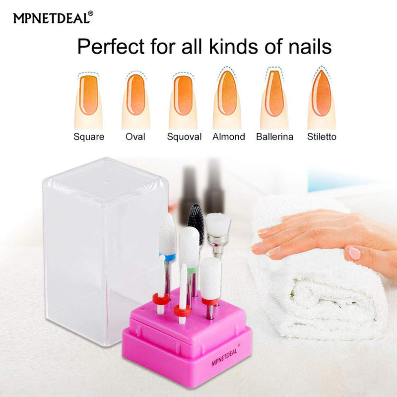 MPNETDEAL Ceramic Nail Drill Bits Set 7Pcs, Durable Less Dust, 3/32 inch for Acrylic Gel Nails Cuticle Manicure, Professional Acrylic Nail File Drill Bit - BeesActive Australia