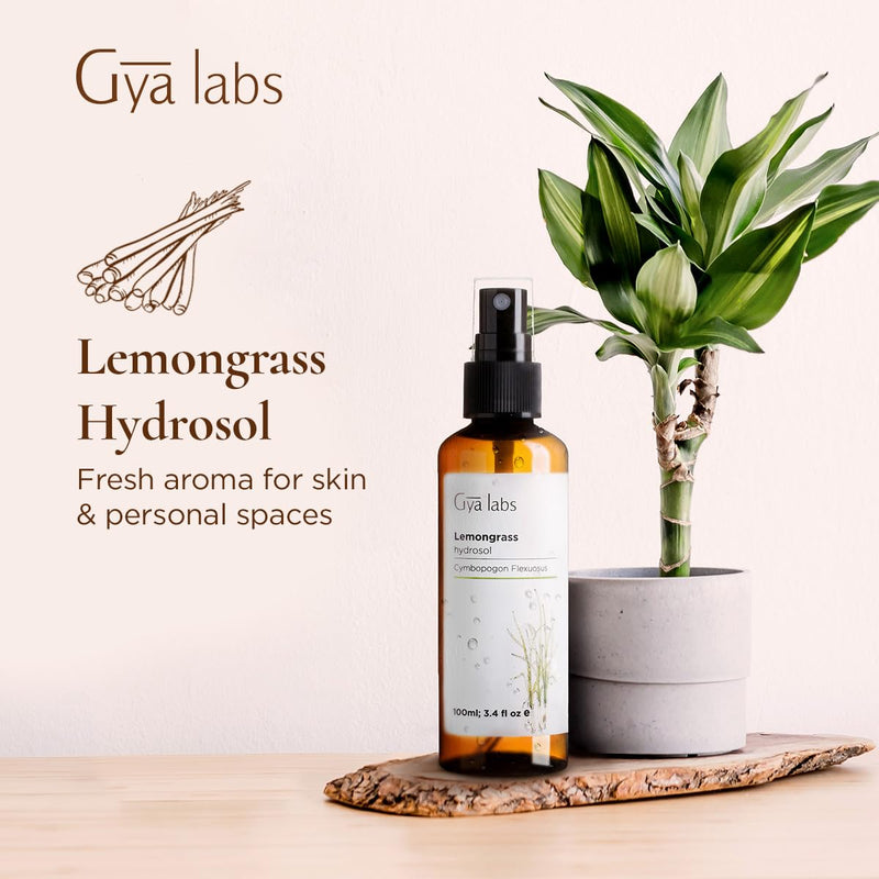 Gya Labs Lemongrass Spray for Outdoor Protection and Mood Balance - Body Mist for Sensitive Skin - Face Mist Spray to Uplift Mood - 100 Unrefined Essential Oil Spray for Skin Care - 100 ml Lemongrass (Hydrosol) - BeesActive Australia