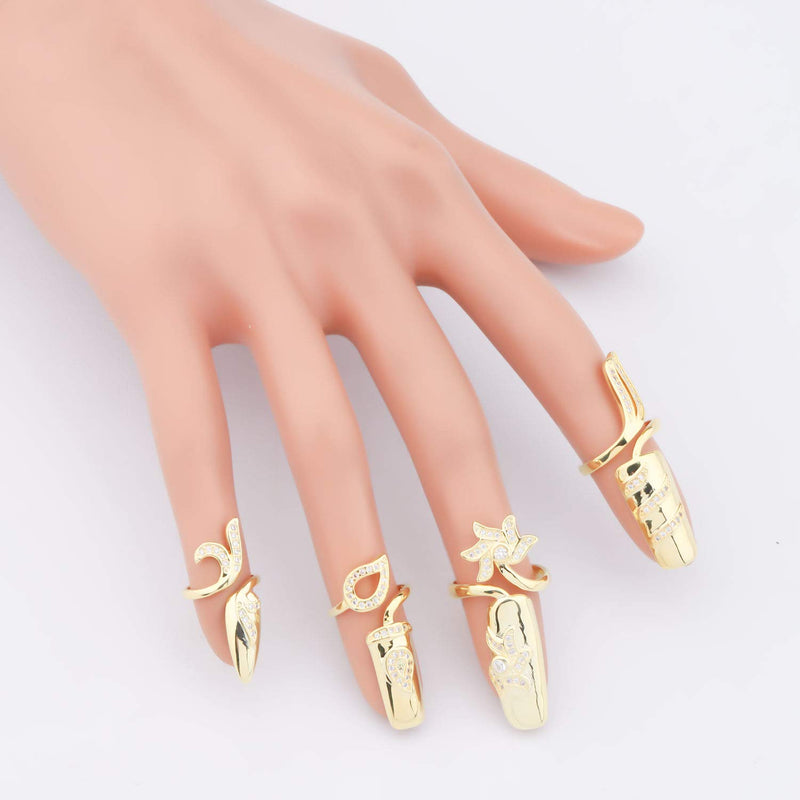 MYOSAPRK 4 PCS Rhinestone Fingernail Opening Ring Nail Decoration Finger Tip Ring Nail Protecting Fingernail Gift for Women Girls Fingernail Opening Ring G - BeesActive Australia