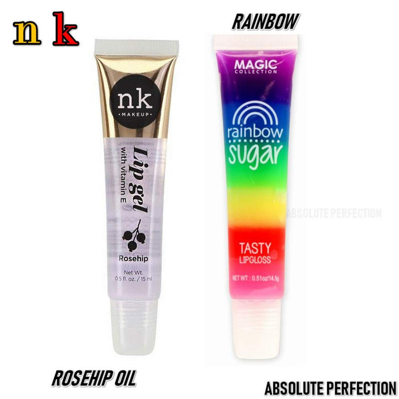 Nicka K New York Set of 2 Lightweight Heals & Soothes Chapped Lips - Lip Gloss Gel Set of 2 - ARGAN OIL - RAINBOW - BeesActive Australia