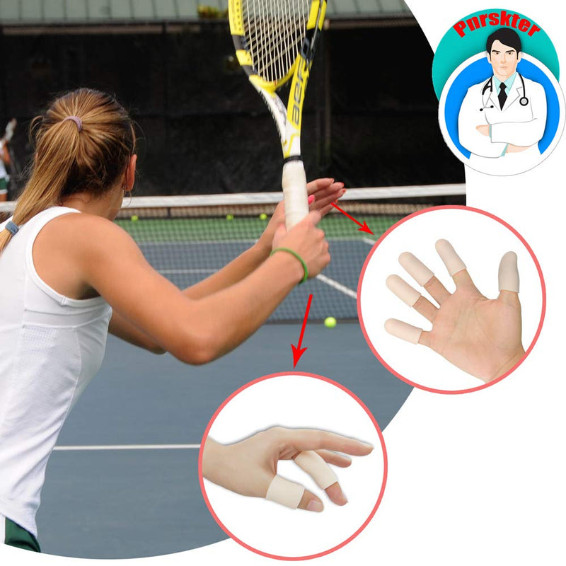 Finger Protectors, Gel Finger Cots 14 Pcs Finger Bandage, New Material Finger Support Thumb Protector for Trigger Finger, Hand Eczema, Finger Cracking, Finger Arthritis (14Pcs, M Size) Nude 14PCS Middle Size - BeesActive Australia