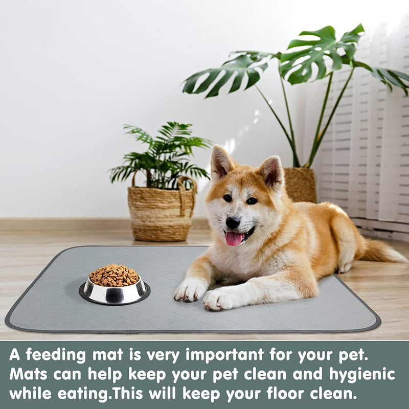 KOOLTAIL Waterproof Dog Food Mat Non-Slip 2 Pack - Absorbent Dog Bowl Mat Large Dogs Feeding Mat Washable Puppy Pee Pads for Dogs Doggy Cats Reusable 35.4" x 23.6" Grey - BeesActive Australia