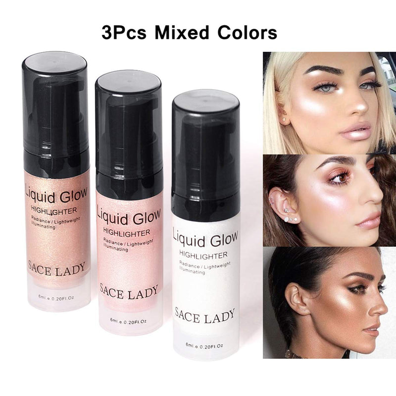 SACE LADY 3 Pack Liquid Highlighter Makeup Set Shimmer And Shine Ultra-Smooth Radiant Illuminator Kit For Face Cheekbone Body Glow Bronzer Glitter Illuminating Highlighters Makeups 3 Pack Mixed - BeesActive Australia
