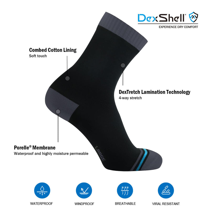 DexShell Waterproof Breathable Ultralite Socks Essential Ankle Large Jet Black Grey - BeesActive Australia