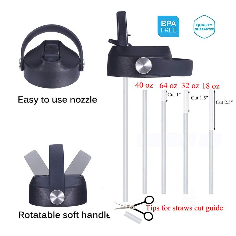 SENDESTAR Straw Lid for Hydro Flask Wide Mouth Sports Water Bottle with 2 Straws and 1 Brush Black - BeesActive Australia