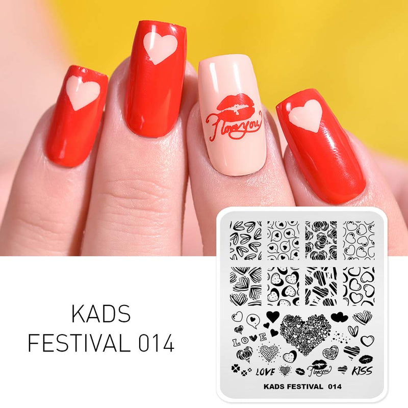 KADS Nail Art Image Stamping Plates Valentine's Day Love Heart DIY Manicure Template Image Plate for Nail (FE014) FE014 - BeesActive Australia