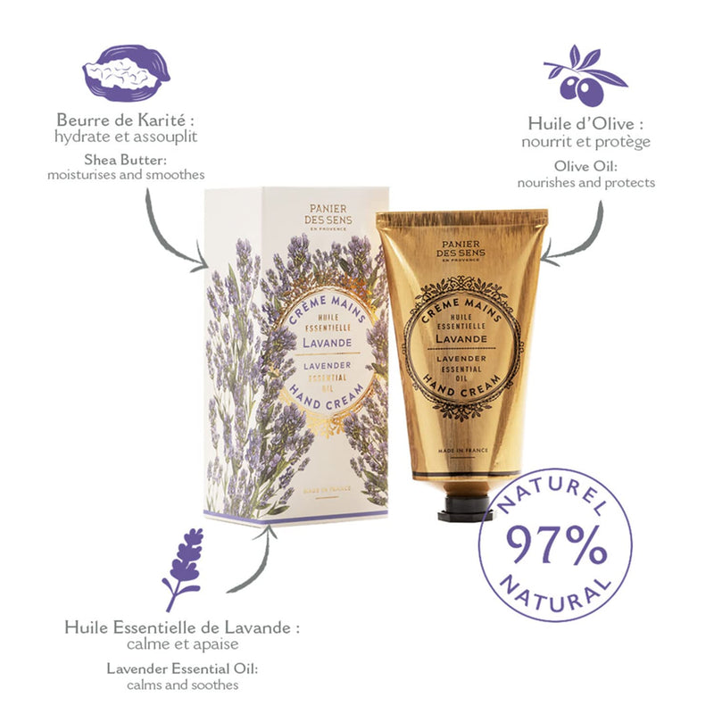 Panier des Sens - Hand Cream for Dry Cracked Hands and Skin - Lavender Hand Lotion, Moisturizer, Mask - With Shea Butter and Olive Oil - Hand Care Made in France 97% Natural Ingredients - 2.5floz 2.6 Fl Oz (Pack of 1) - BeesActive Australia