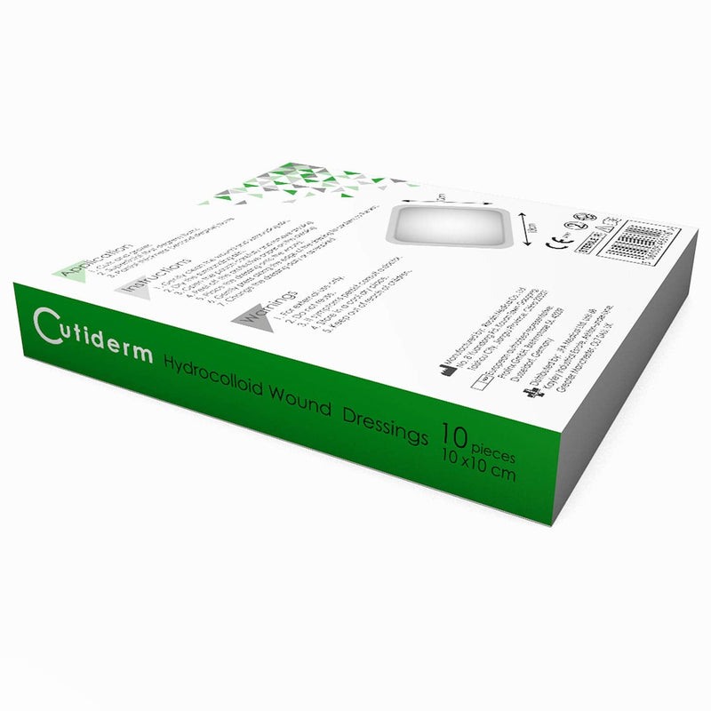 Pack of 10 Cutiderm Sterile Hydrocolloid Adhesive Wound Dressing 10cm x 10cm - Suitable for cuts, Scratches, grazes, Superficial and Partial Thickness Burns, Pressure sores, and venous Leg ulcers 10 cm x 10 cm (Pack of 10) - BeesActive Australia