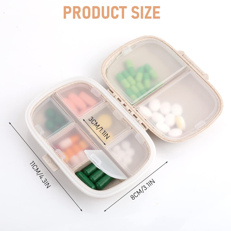 Sibba Pill Organizer Box Case Container 1 PC Travel Size Cute Small Daily Medicine Personal Storage Portable Mini 7 Day Weekly Vitamin Compact Aesthetic Pills Pocket Divider for Bag Purse Traveling Beige - BeesActive Australia
