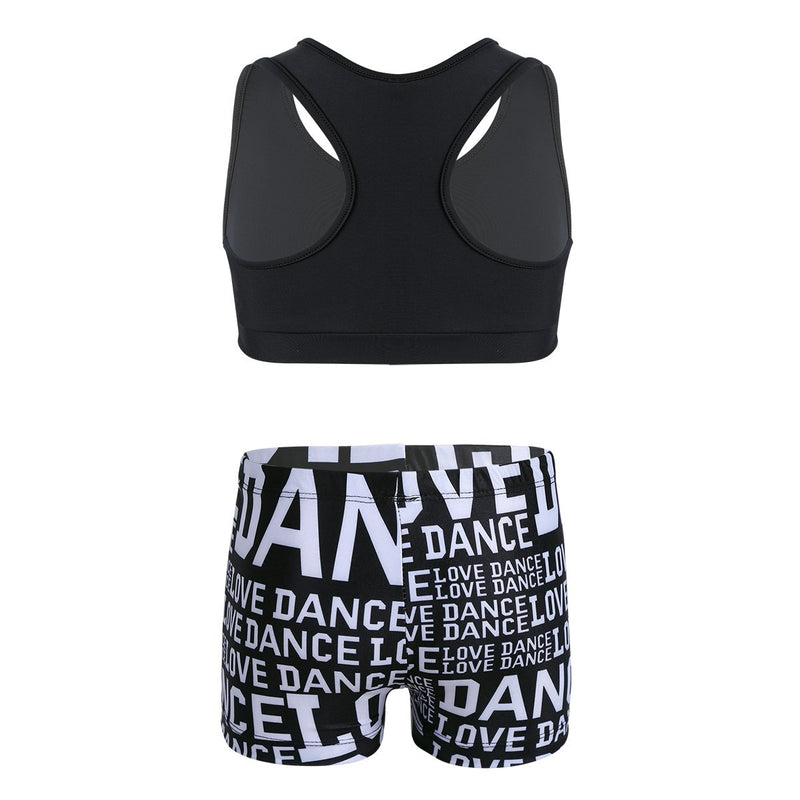 [AUSTRALIA] - inlzdz Kids Girls 2pcs Athletic Outfits Crop Top with Booty Shorts Gymnastics Dancing Leotard Swimsuit Black 8-10 