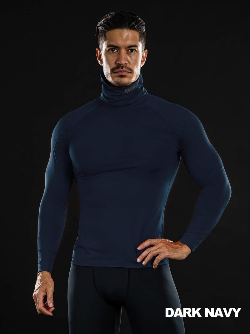 DRSKIN MASK Turtleneck Compression Shirts Top Dry Sports Baselayer Running Long Sleeve Thermal Cold Men Small Turtleneck Sdna10-dark Navy - BeesActive Australia