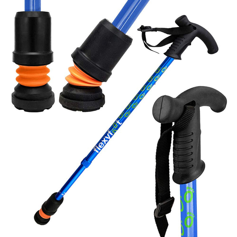 Flexyfoot Shock Absorbing Derby Handled Walking Stick | Improved Comfort, Improves Grip, Improves Safety Blue - BeesActive Australia