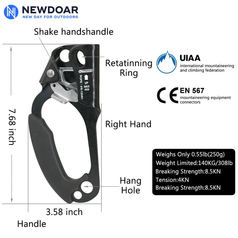 NewDoar UIAA & CE Certified Hand Ascender Rock Climbing Tree Arborist Rappelling Gear Equipment Rope Clamp for 8~12MM Rope - BeesActive Australia