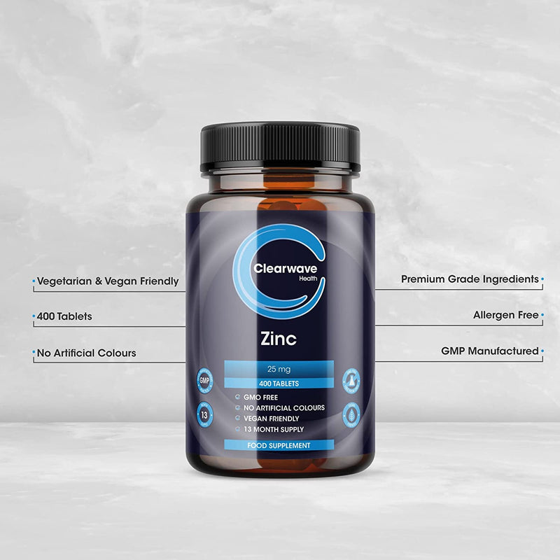 High Strength Zinc Tablets - 400 Vegan Zinc Tablets 1+ Year Supply - 25mg Zinc (max Safe Daily dose) per Tablet - Zinc Supplements for Skin, Hair and Nails - Immunity Supplement for Men and Women - BeesActive Australia