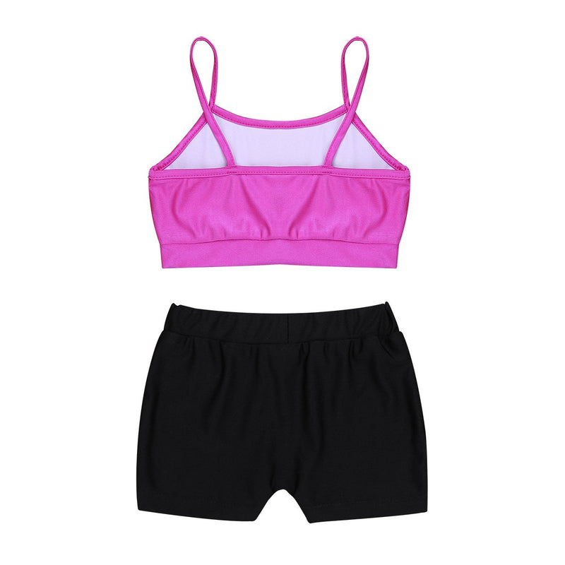 [AUSTRALIA] - MSemis Kids 2-Piece Dance Outfits - Tank Top with Boyshorts Set for Gymnastics Sports Dancing or Swimming Rose & Black 7-8 