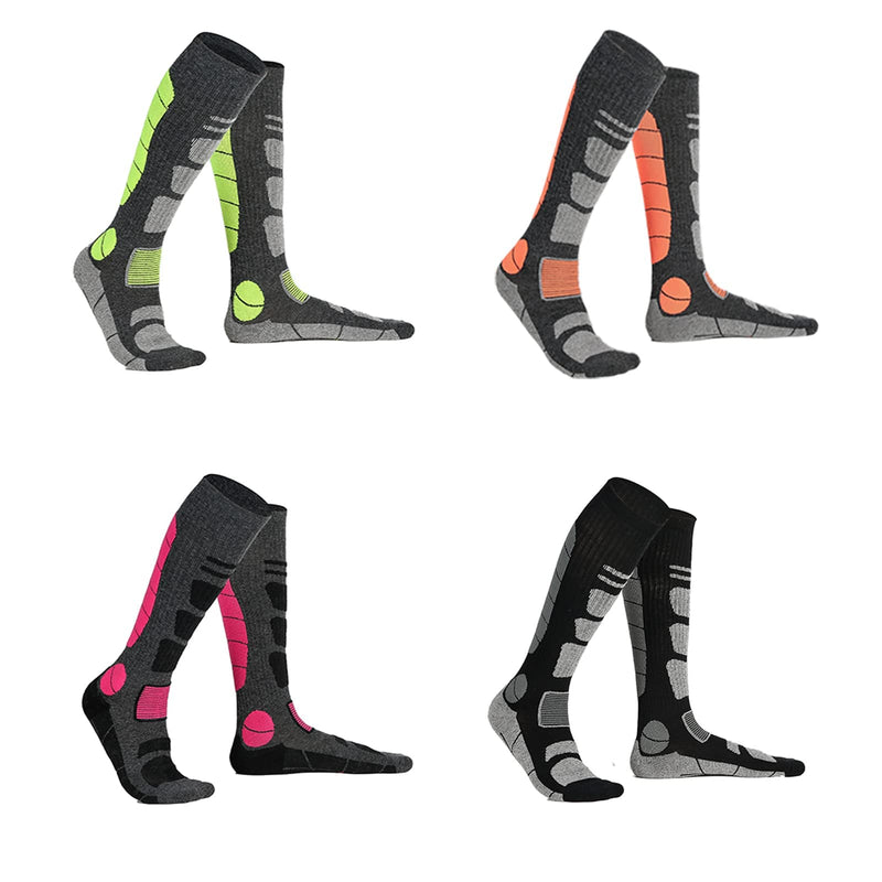 Ski Socks Merino Wool 2 Pairs,Thermal High Keen Winter Sock for Men Women Skiing,Snowboarding,Hunting,Hiking Orange/Green/Grey/Black Medium - BeesActive Australia