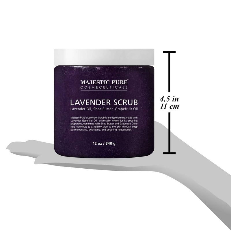 Lavender Oil Body Scrub Exfoliator with Shea Butter and Grapefruit Oil by Majestic Pure - Exfoliate & Moisturize Skin, Fights Acne - 12 oz - BeesActive Australia