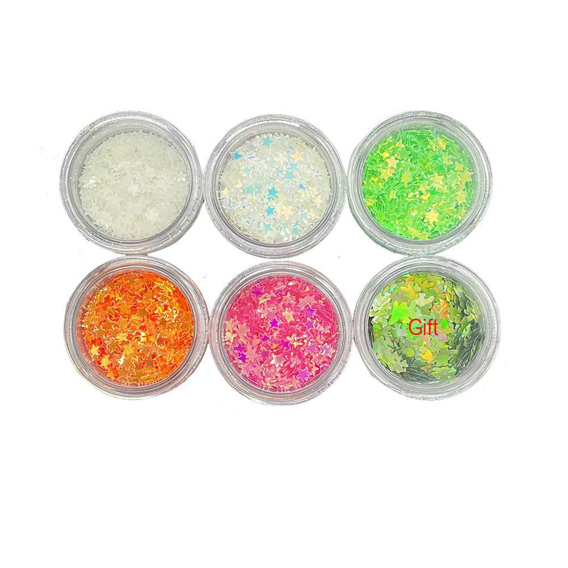 PrettyG 5 Boxes Set Luminous Star Nail Art Glitter Glow in The Dark 3D Holographic Sparky Star Shape Glitter Stickers for Resin DIY Making Art Craft Nail Decoration Accessories Nightclub Makeup Set1 - BeesActive Australia