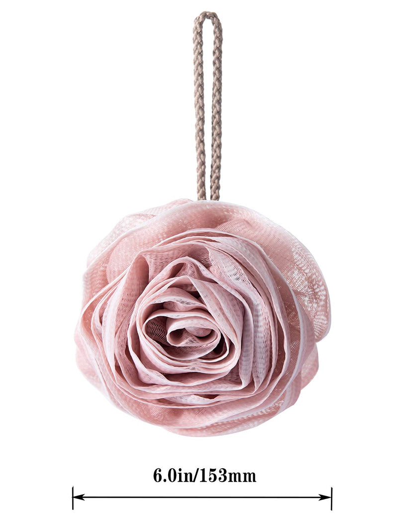 Pincy 3-Pack Soft Mesh Poufs - Rose Flower Shape Shower Puff Loofah, Exfoliating Bath Sponge Scrubber Ball, 3 Colors Suitable for All Family Black - BeesActive Australia