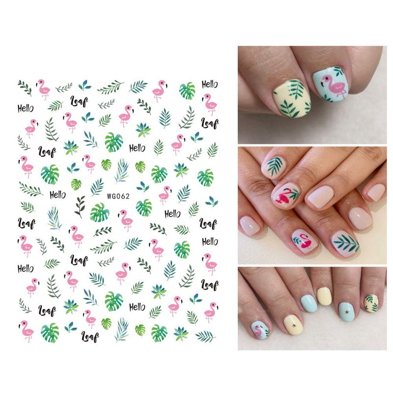 Flamingo Nail Art Stickers Decals Nail Art Supplies 3D Self-Adhesive Flamingo Leaves Nail Stickers Designs for Women Girls Manicure DIY Tip Nail Art Decorations Accessions - BeesActive Australia