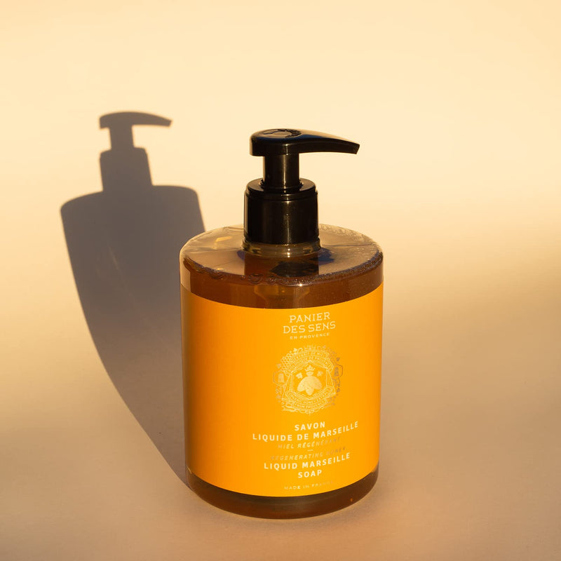 Panier des Sens - Marseille Liquid Hand Soap - Honey Hand Wash - Moisturizing Soap with Coconut Oil - Bathroom & Kitchen Refillable Soap - 97% Natural Ingredients Made in France - 16.9 Fl.oz - BeesActive Australia