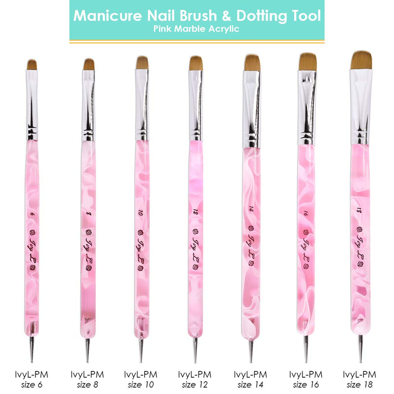 Ivy-L Premium 2 Way French Gel Acrylic Nail Art Kolinsky Brush with Dotting Tool for Professional Manicure Cuticle Clean up Nail Art Design (Size # 6, Pink Marble) Size # 6 - BeesActive Australia