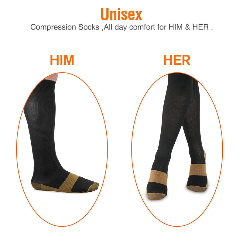 2 Pairs Copper Infused Anti-Fatigue Compression Unisex Flight Travel Socks Anti Swelling DVT Support *UK Stock* (Small/Medium) 2 Pairs (S / M) - BeesActive Australia