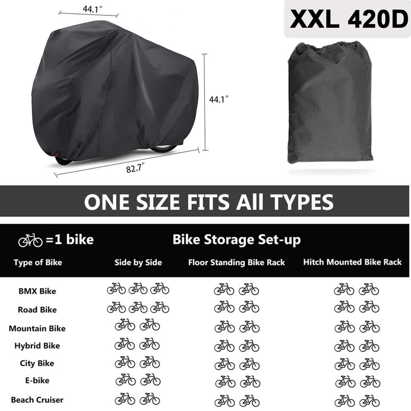 EUGO Bike Cover for 2 or 3 Bikes Outdoor Waterproof Bicycle Motorcycle Covers XL XXL Oxford Fabric Rain Sun UV Dust Wind Proof for Mountain Road Electric Bike Tricycle 210D-XL for 2 bikes - BeesActive Australia