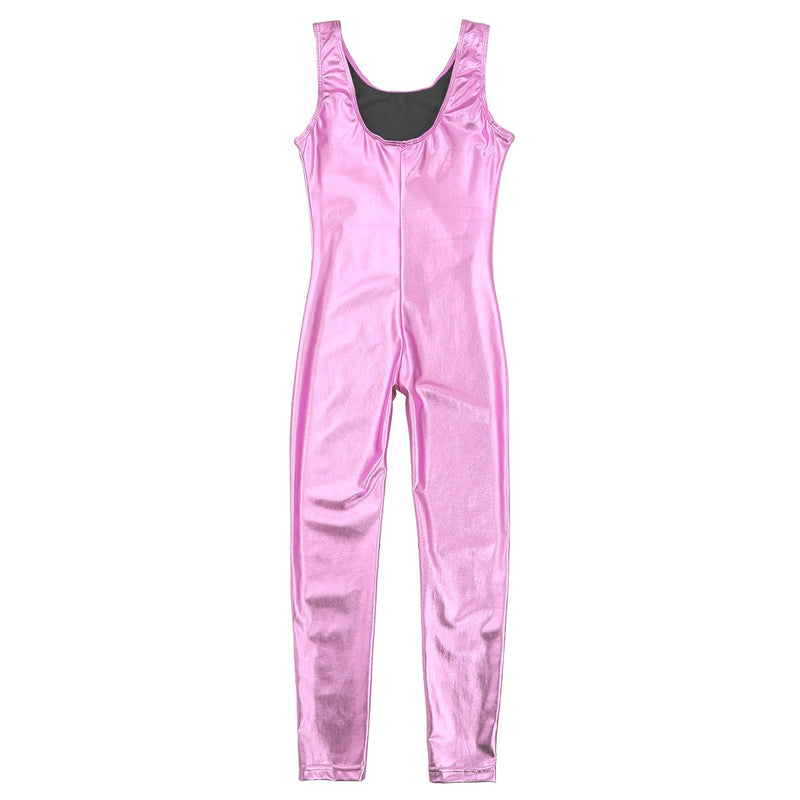 [AUSTRALIA] - zdhoor Kids Girls Shiny Metallic Ballet Dance Unitard Sleeveless Full Length Tank Bodysuit Dancewear Teamwear Pink 5-6 