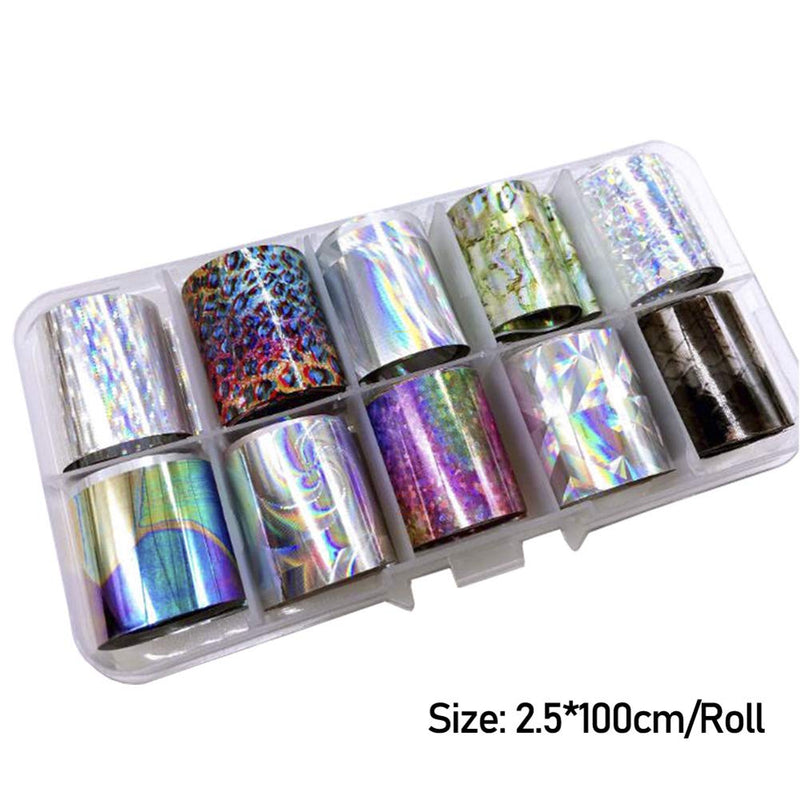 30 Rolls Holographic Transfer Nail Foil Glitter Starry Sky Nail Foils Wraps Metallic Gold Silver Laser Transfer Nail Decals Nail Foil Paper,1 Stainless Steel Curved Scissors (Holographic Starry) Holographic Starry - BeesActive Australia