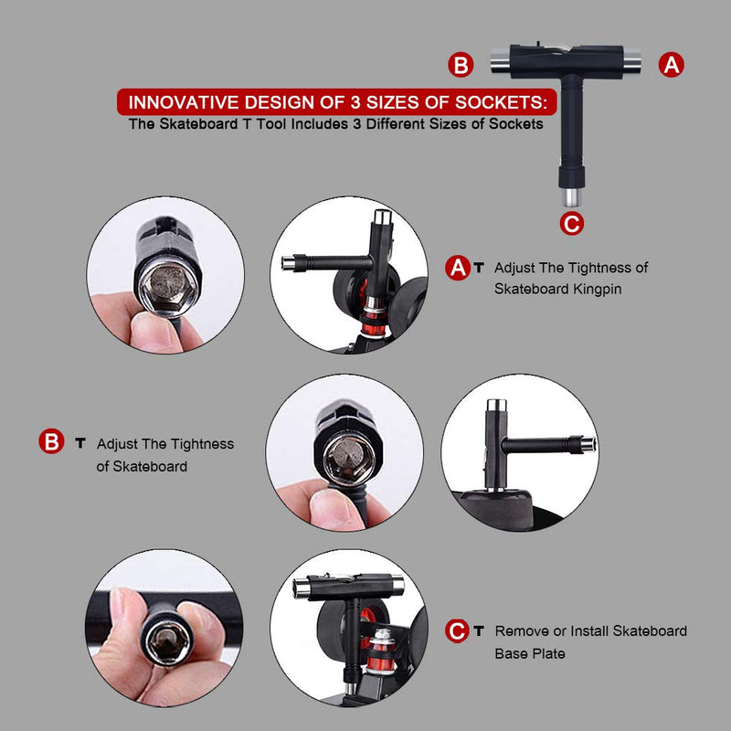 BESIY Skateboard Hardware 8PCS Bolts Set and All-in-One Skate Tools Portable Skateboard T Accessory with Tool L-Type Phillips Head Wrench Screwdriver - BeesActive Australia