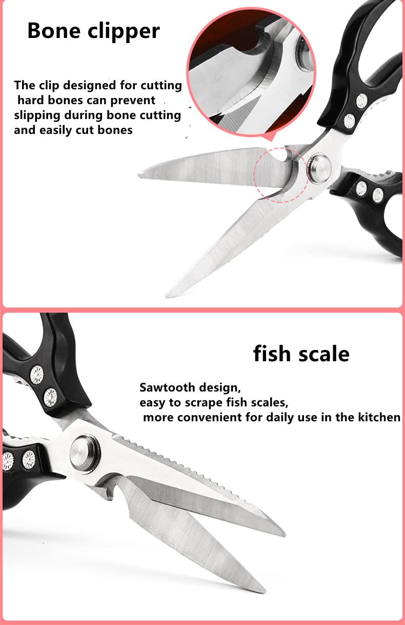 AWinjoy Kitchen Scissors, Heavy Duty Sharp Kitchen Shears Dishwasher Safe, Kitchen Accessories Cooking Shears for Kitchen Meat Chicken Fish Poultry Herb Bread (Black) Black - BeesActive Australia