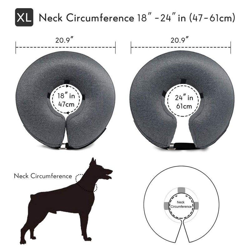 MIDOG Dog Cone Collar for After Surgery, Pet Inflatable Collar Soft Protective Recovery Cone for Dogs and Cats to Prevent Pets from Touching Stitches, Wounds and Rashes X-Large(Neck:18"-24") Grey - BeesActive Australia